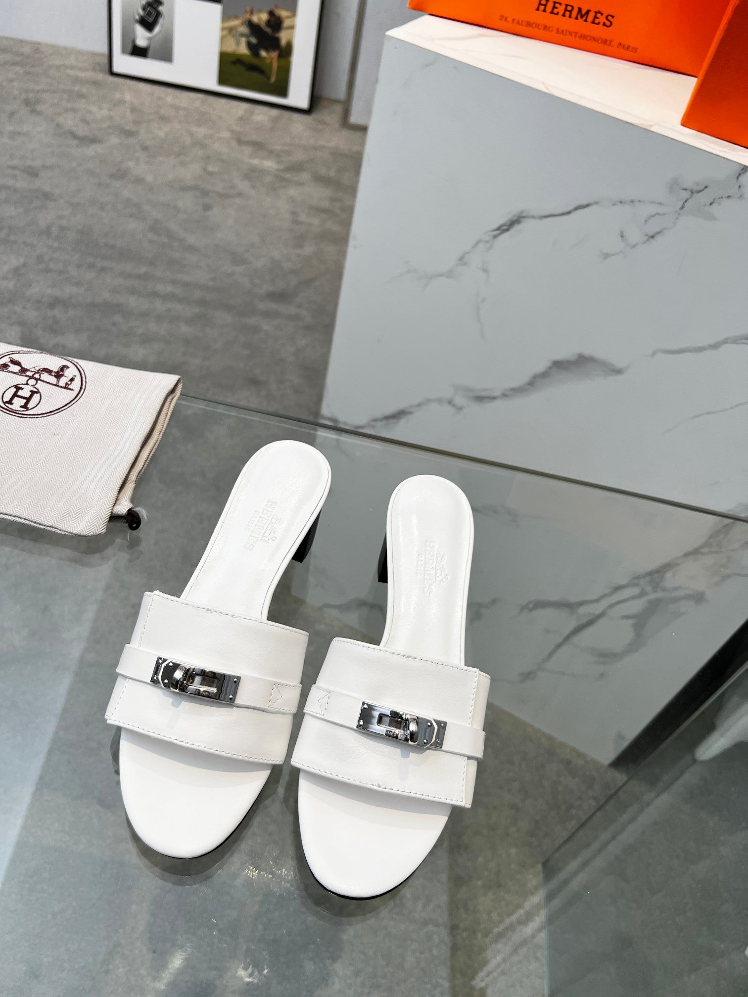 HERMES Gigi 50 Sandal White Calfskin