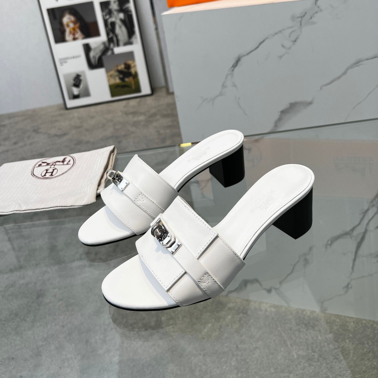 HERMES Gigi 50 Sandal White Calfskin