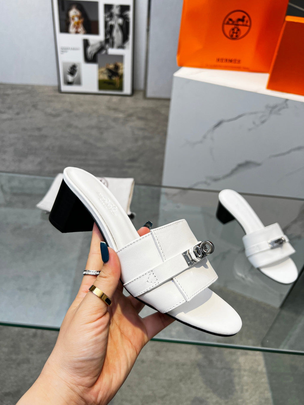 HERMES Gigi 50 Sandal White Calfskin