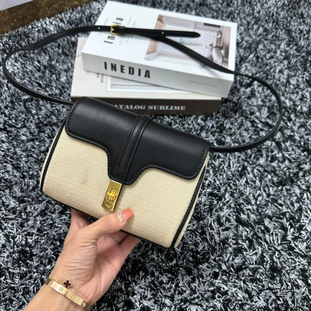 CELINE CLASSIC MINI 18 WHITE BLACK CALFSKIN