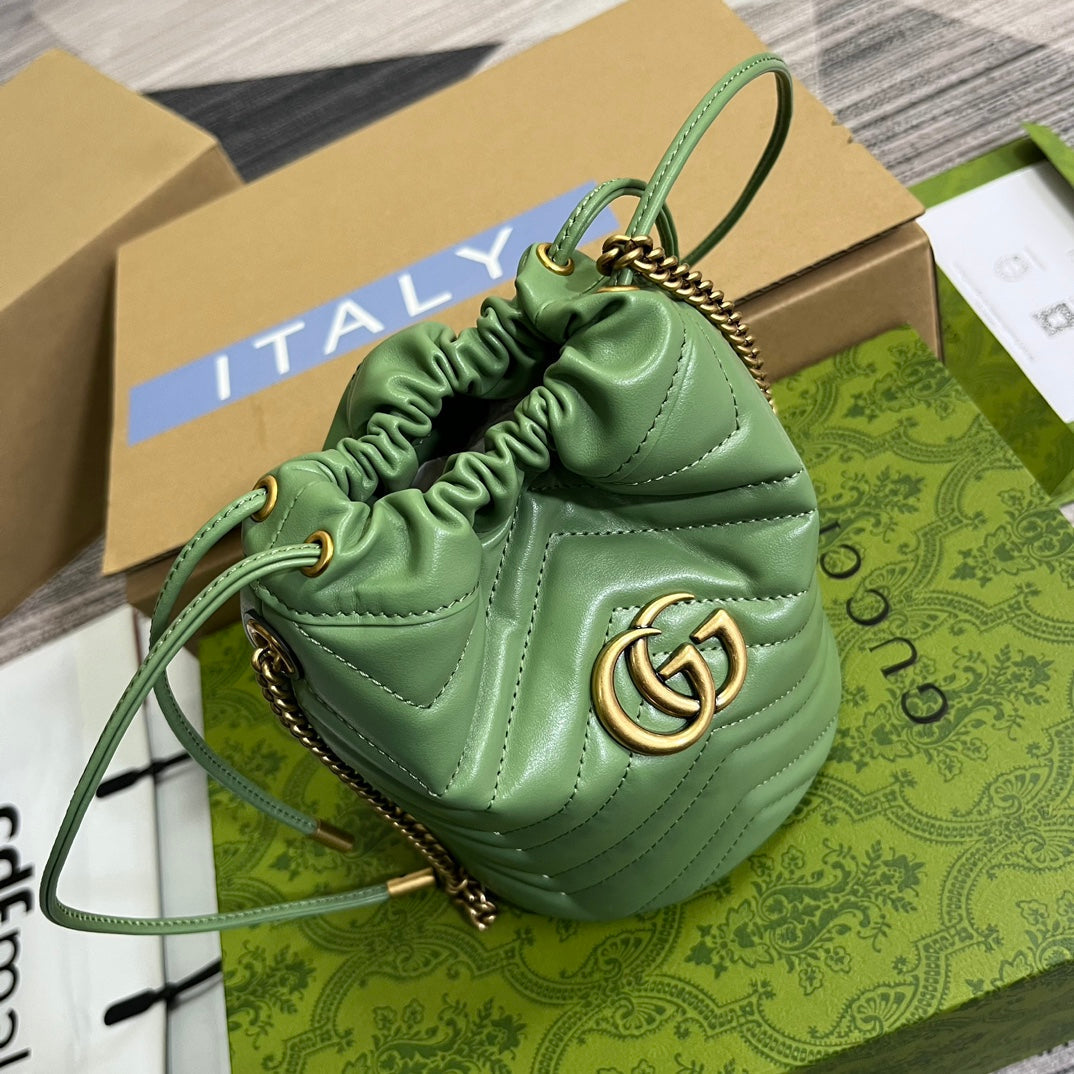 GUCCI MARMONT 17 BUCKET BAG IN LIGHT GREEN CALFSKIN
