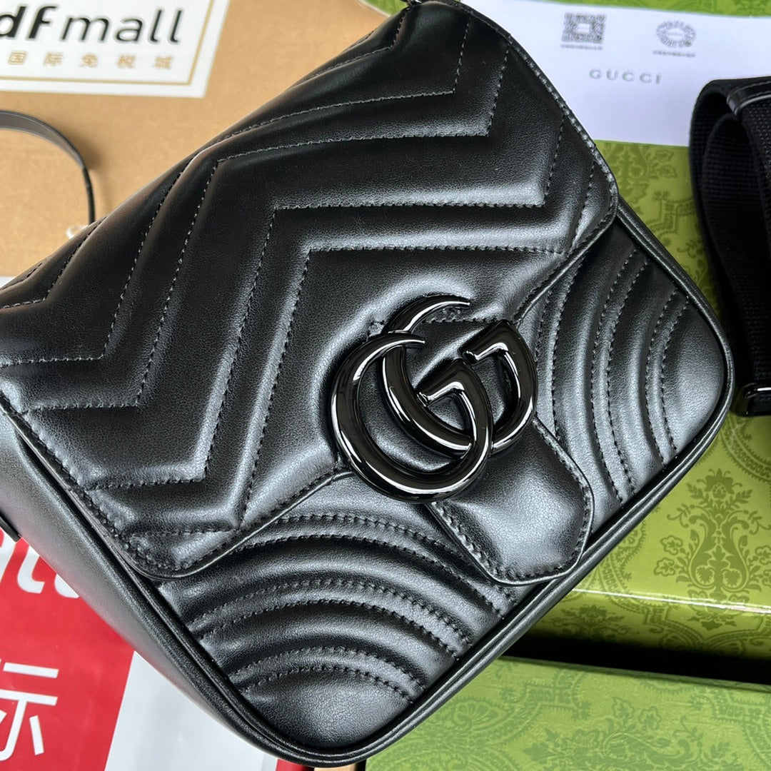 GUCCI MARMONT QUILTED SHOULDER BAG 18 IN BLACK CALFSKIN