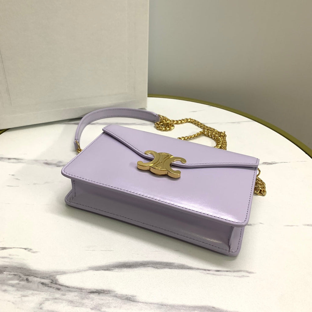 CELINE WALLET ON CHAIN MARGO 19 IN LIGHT LILAC SMOOTH CALFSKIN GOLD HARDWARE
