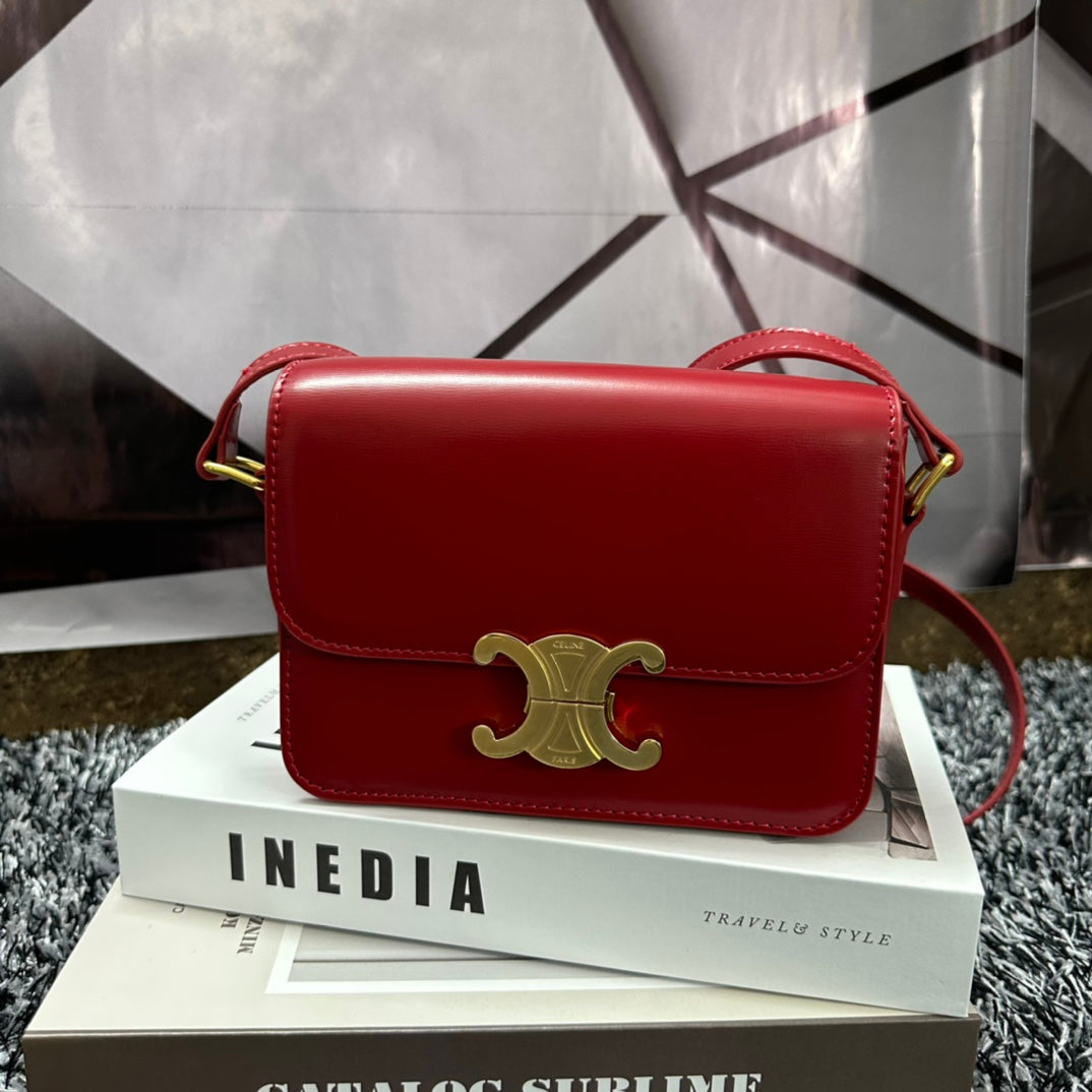 CELINE TRIOMPHE TEEN 18 CHERRY RED COWHIDE LEATHER