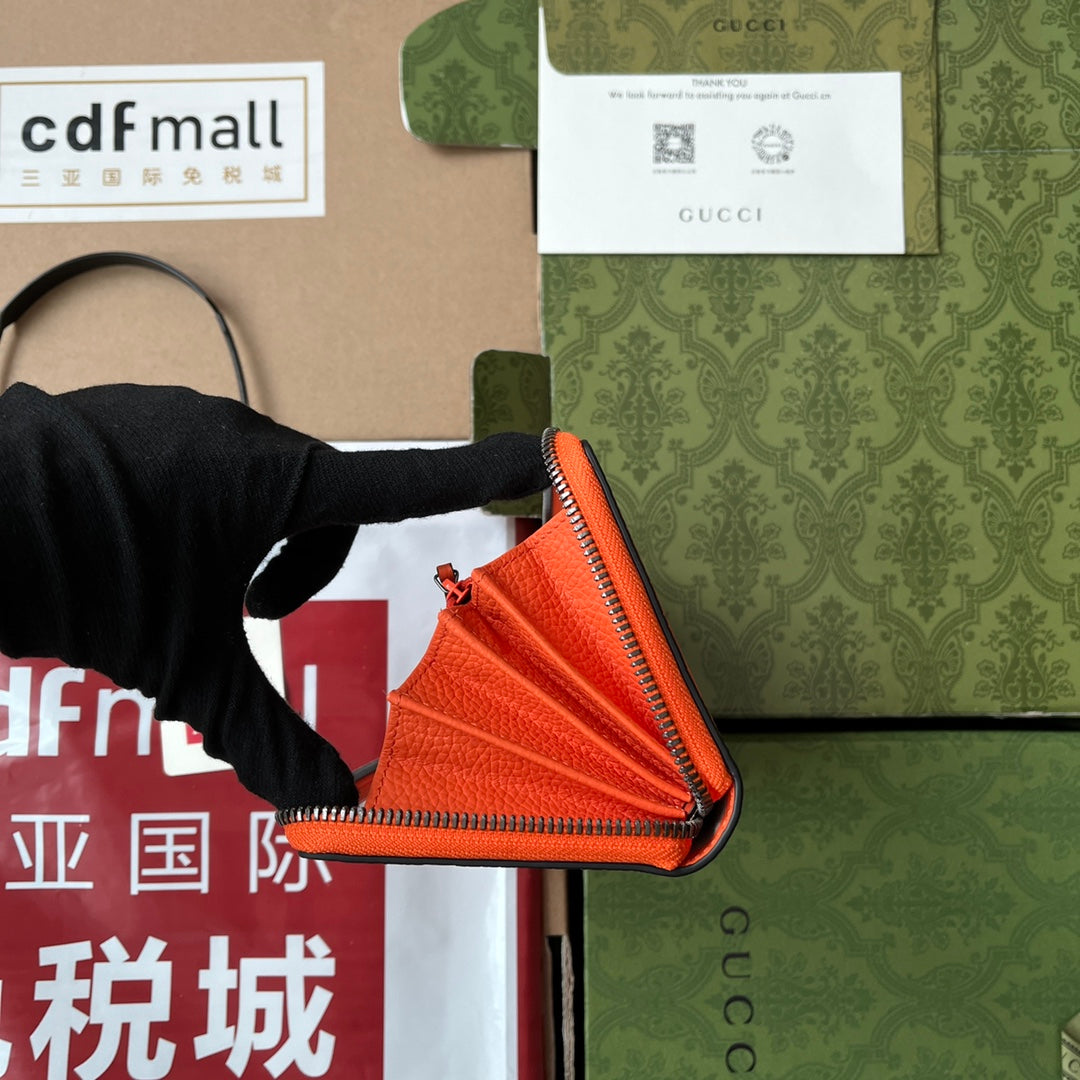 GUCCI FULL-ZIP WALLET 19 IN ORANGE EMBOSSED CALFSKIN