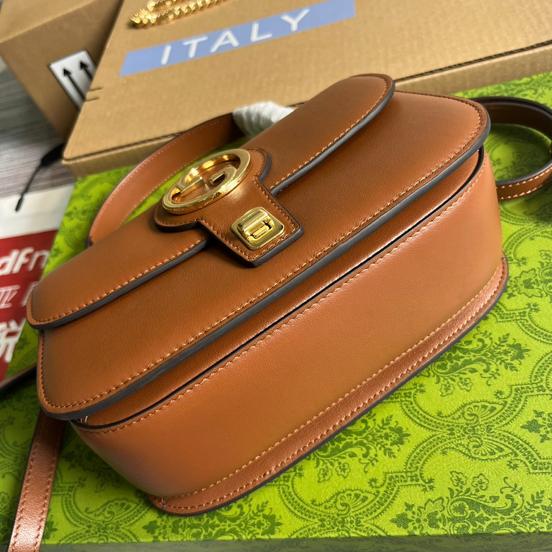 GUCCI BLONDIE 23 TOP-HANDLE BAG CINNAMON BROWN CALFSKIN