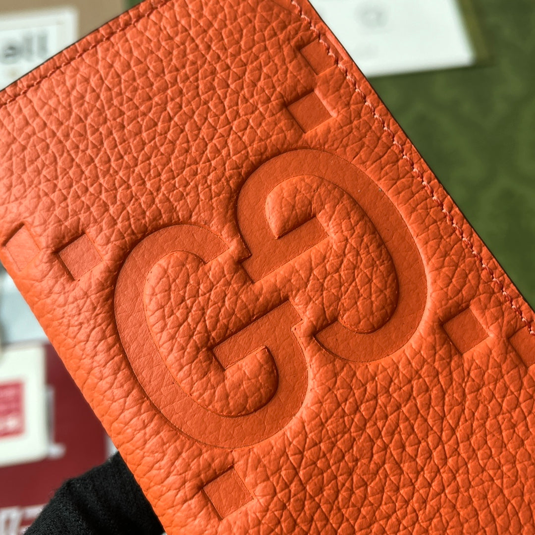 GUCCI CARD HOLDER 12 IN ORANGE EMBOSSED CALFSKIN