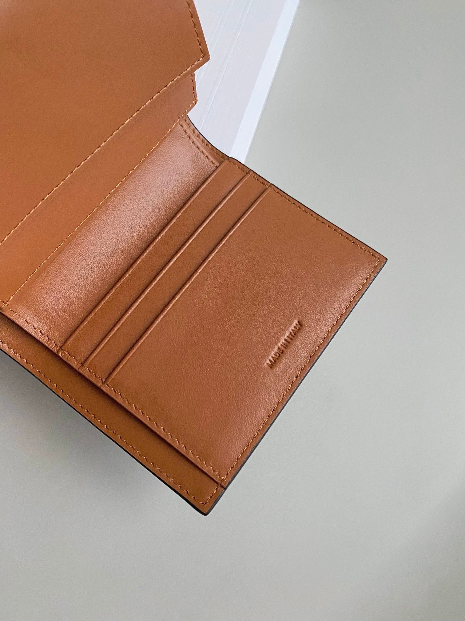 CELINE TRIPHOME 10 TRIFOLD WALLET CALFSKIN OLD FLOWER BROWN