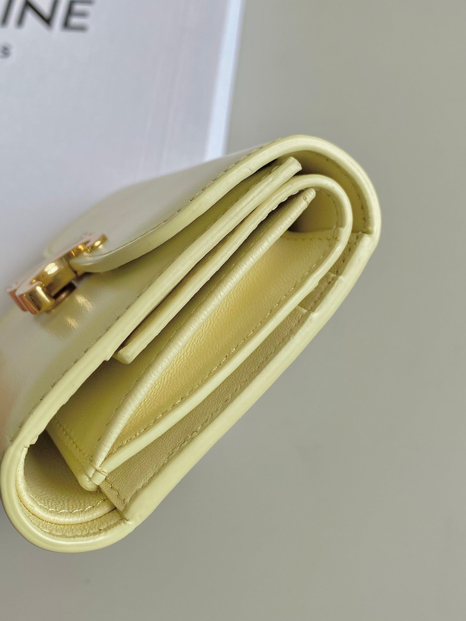 CELINE TRIPHOME 10 TRIFOLD WALLET CALFSKIN YELLOW PASTEL
