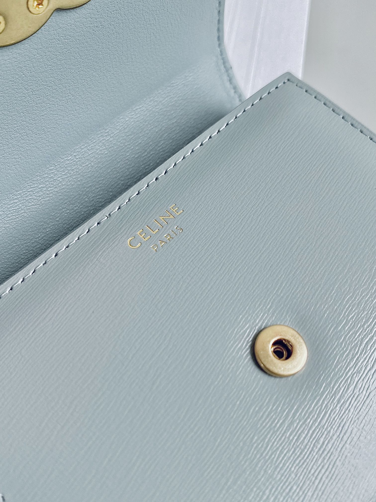 CELINE TRIPHOME 10 TRIFOLD WALLET CALFSKIN BLUE PASTEL