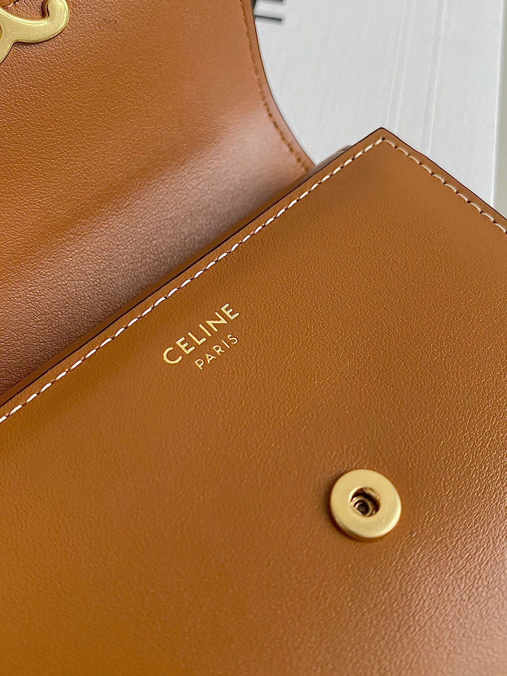 CELINE TRIPHOME 10 TRIFOLD WALLET CALFSKIN CINNAMON BROWN
