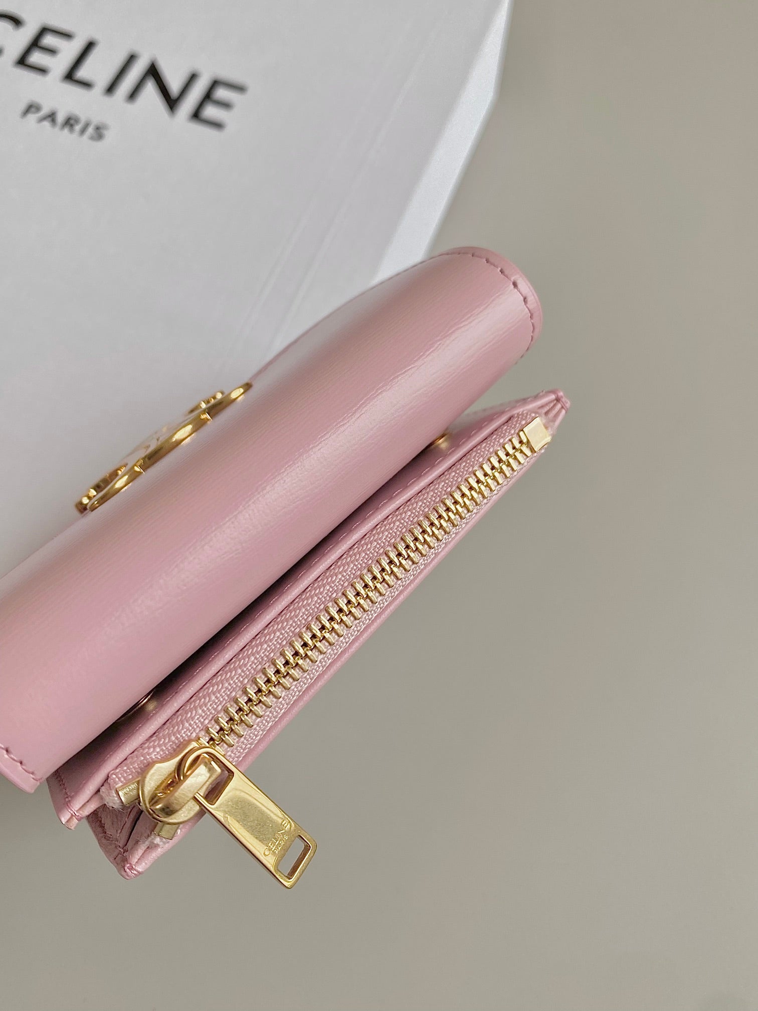 CELINE TRIOMPHE 9 WALLET TWO-IN-ONE PINK PASTEL CALFSKIN