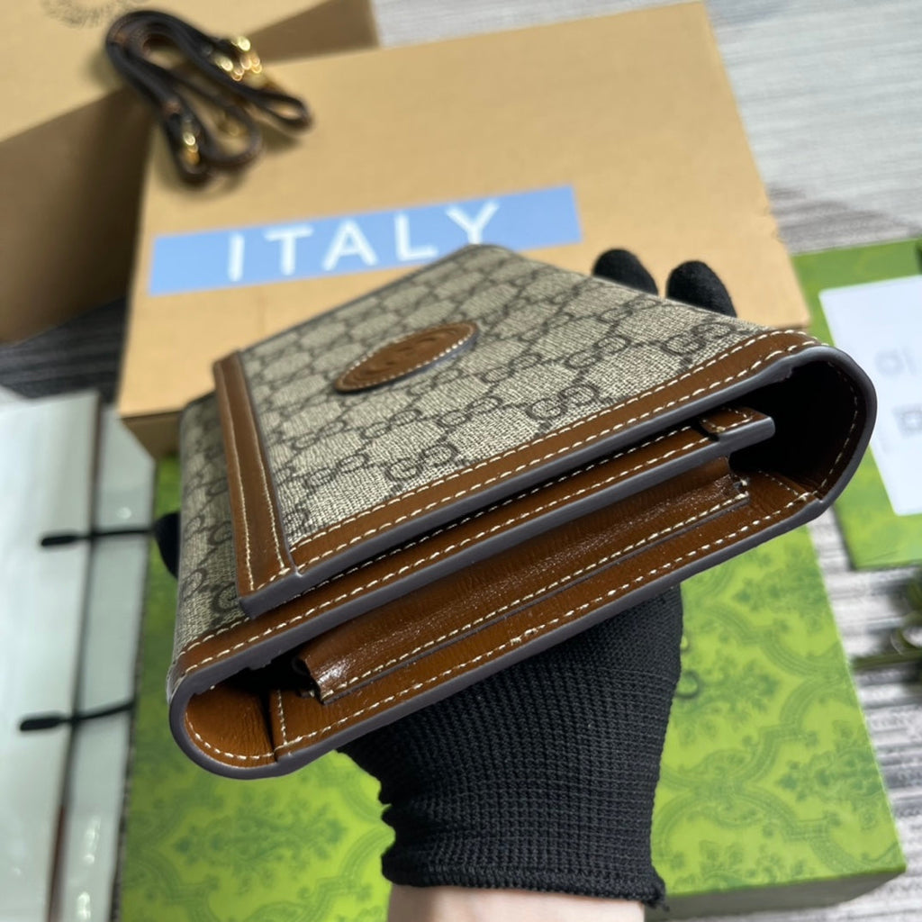 GUCCI CLASP CLUTCH 20 IN BEIGE CANVAS AND BROWN CALFSKIN