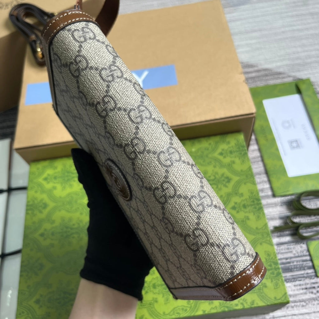 GUCCI CLASP CLUTCH 20 IN BEIGE CANVAS AND BROWN CALFSKIN