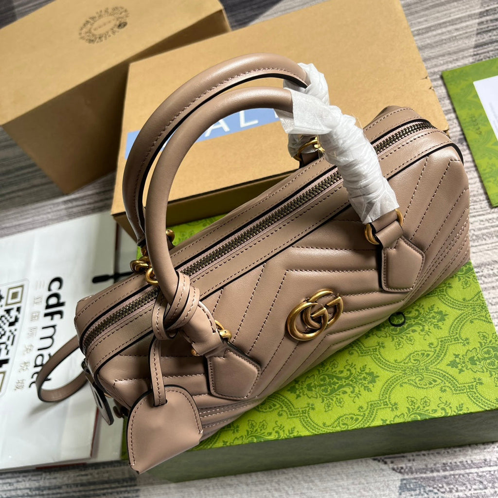 GUCCI MARMONT MATELASSE 27 HANDBAG BEIGE CALFSKIN