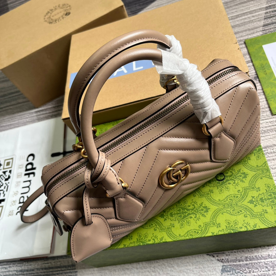 GUCCI MARMONT MATELASSE 27 HANDBAG BEIGE CALFSKIN