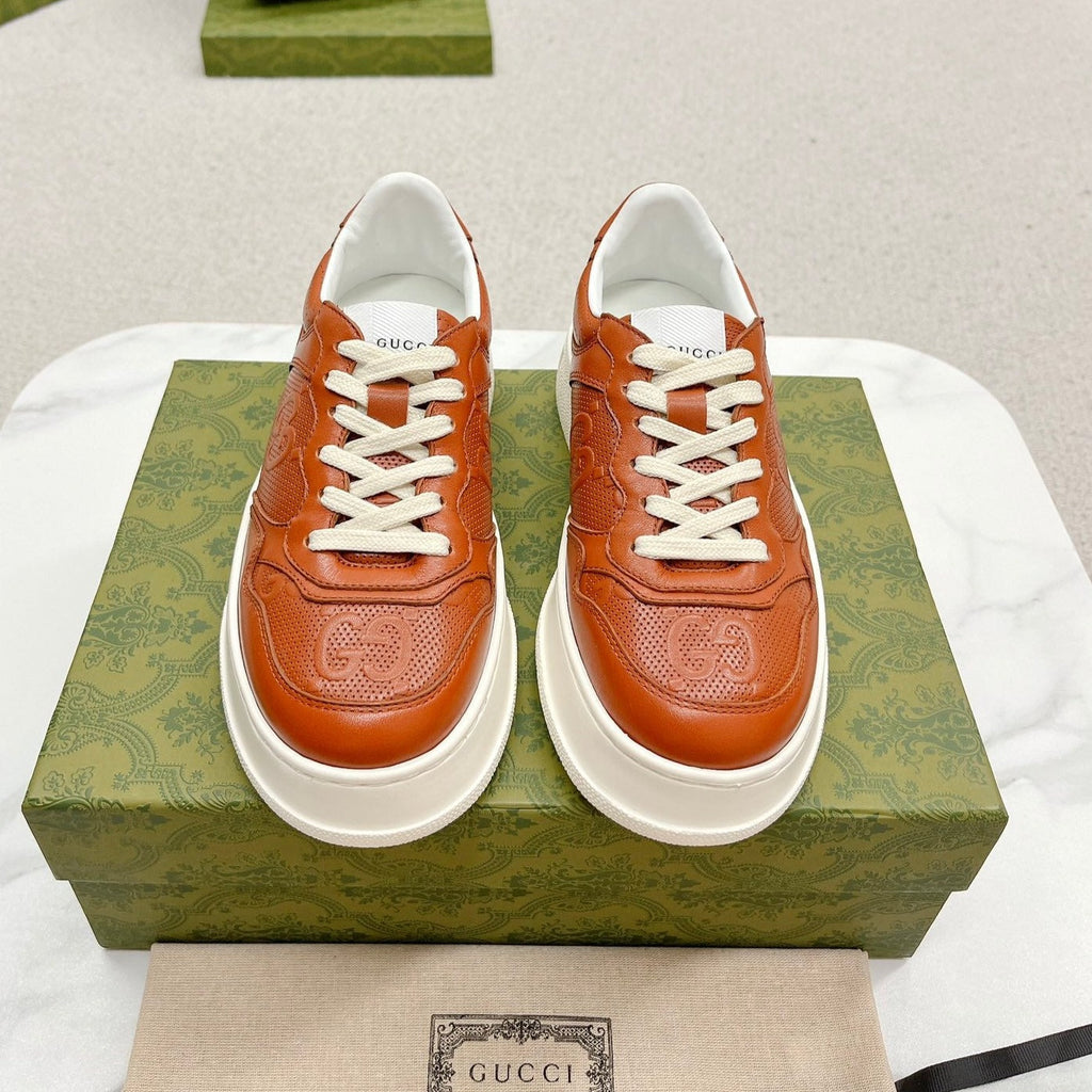 GUCCI EMBOSSED TRAINER CARAMEL CALFSKIN