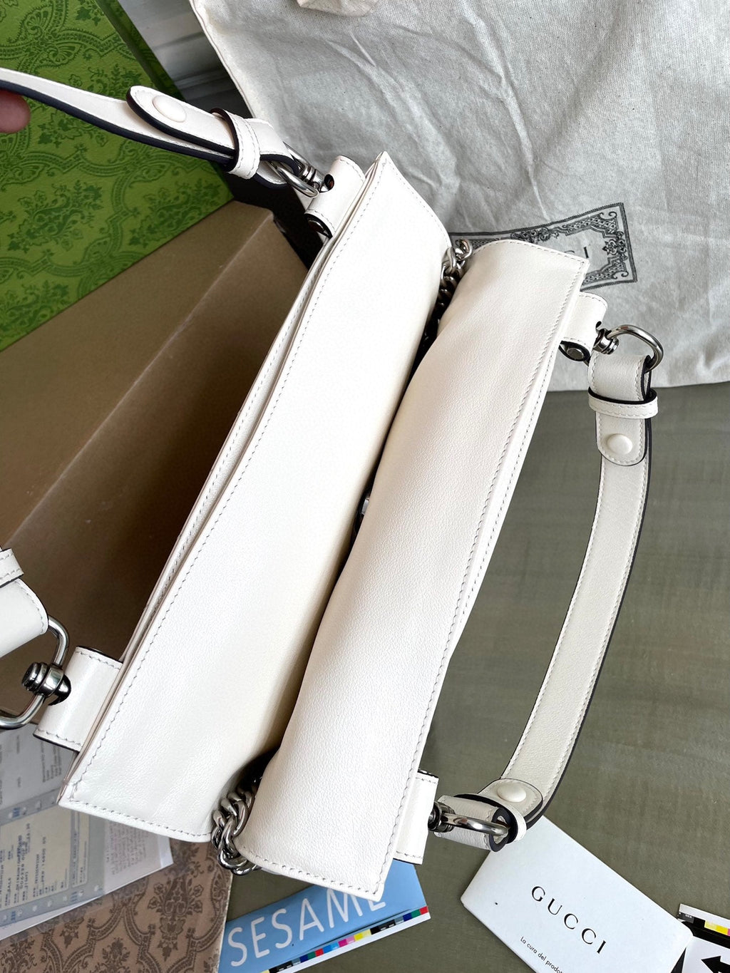 GUCCI BLONDIE TOTE BAG 30 IN WHITE CALFSKIN SIVLER HARDWARE
