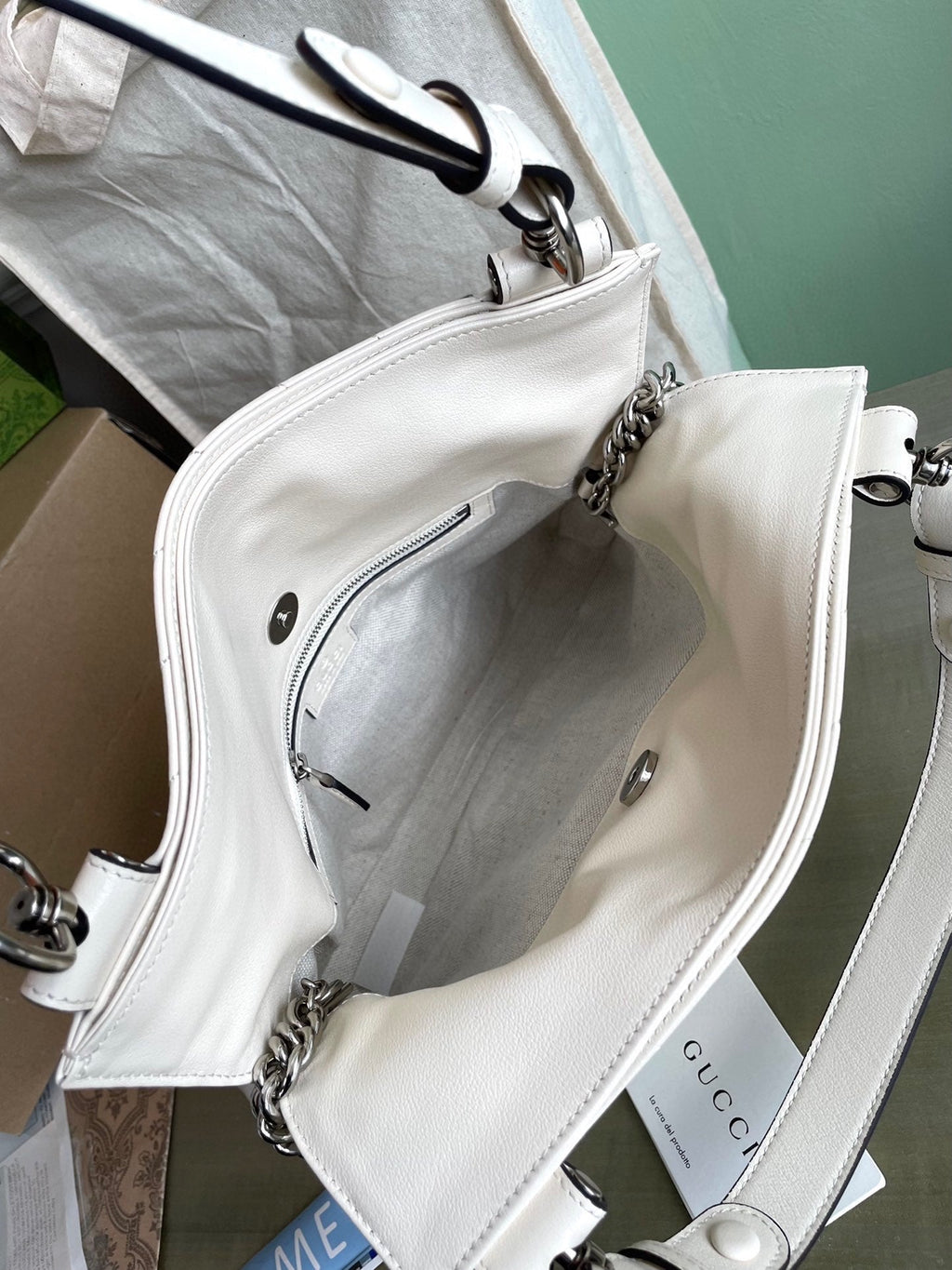 GUCCI BLONDIE TOTE BAG 30 IN WHITE CALFSKIN SIVLER HARDWARE