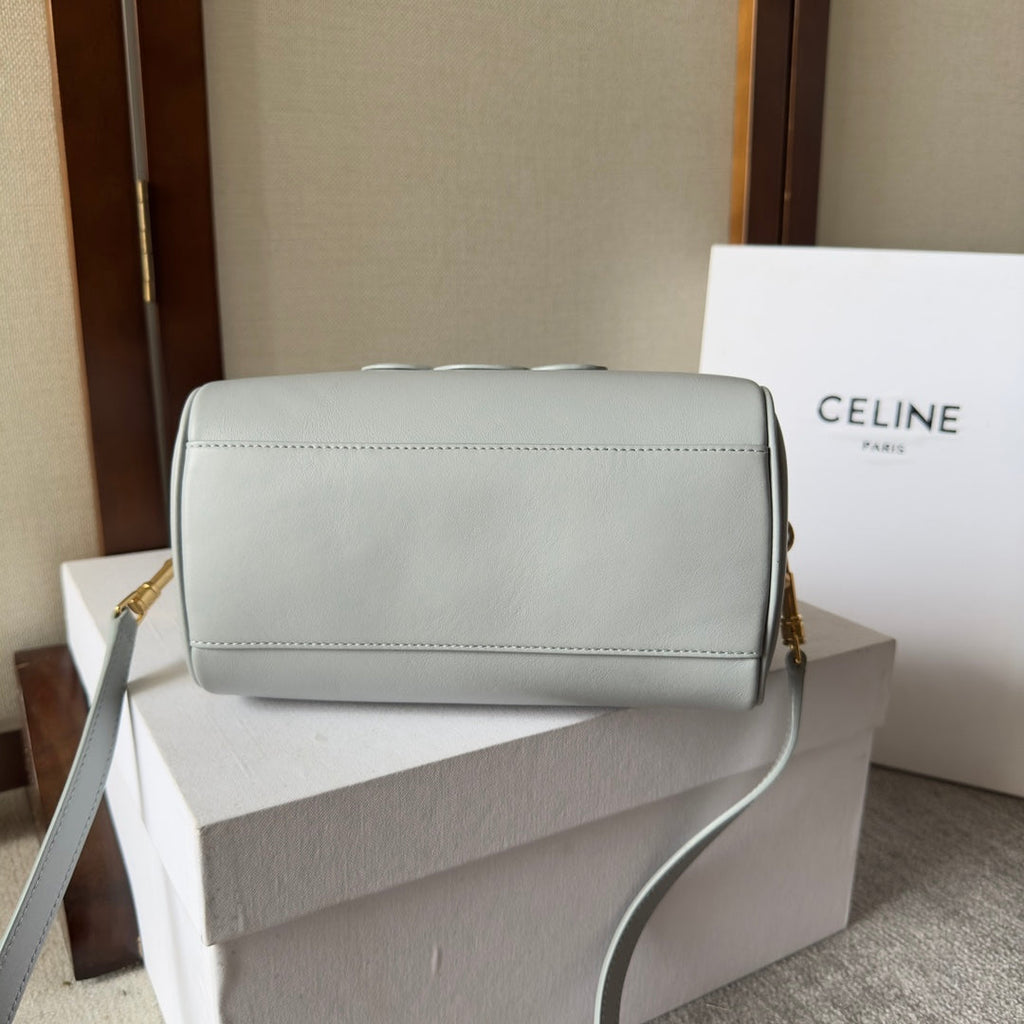 CELINE EMBOSSED  TOP HANDLE BAG 20 IN GREY CALFSKIN