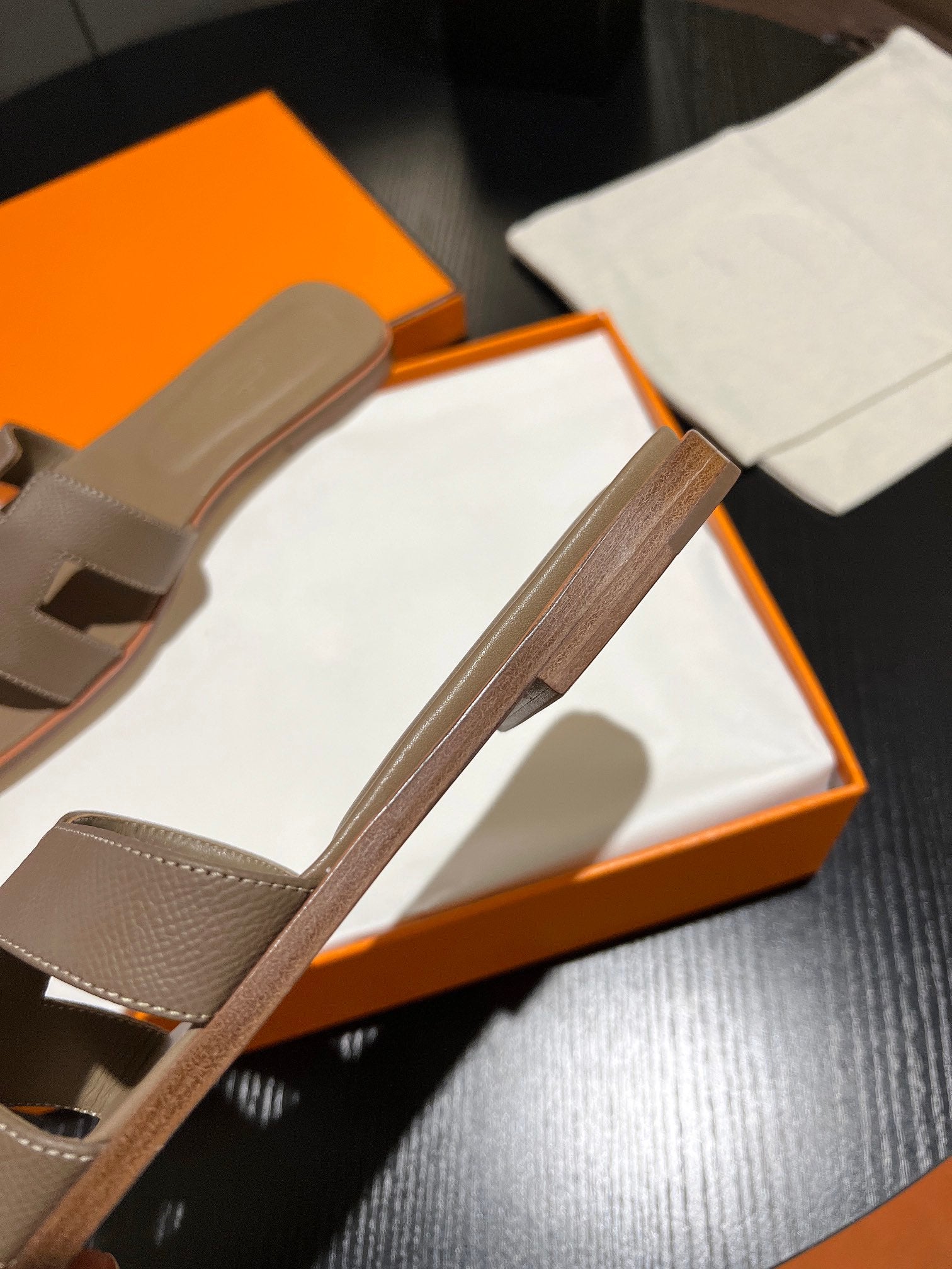 HERMES 0RAN SANDAL Leather Peanut