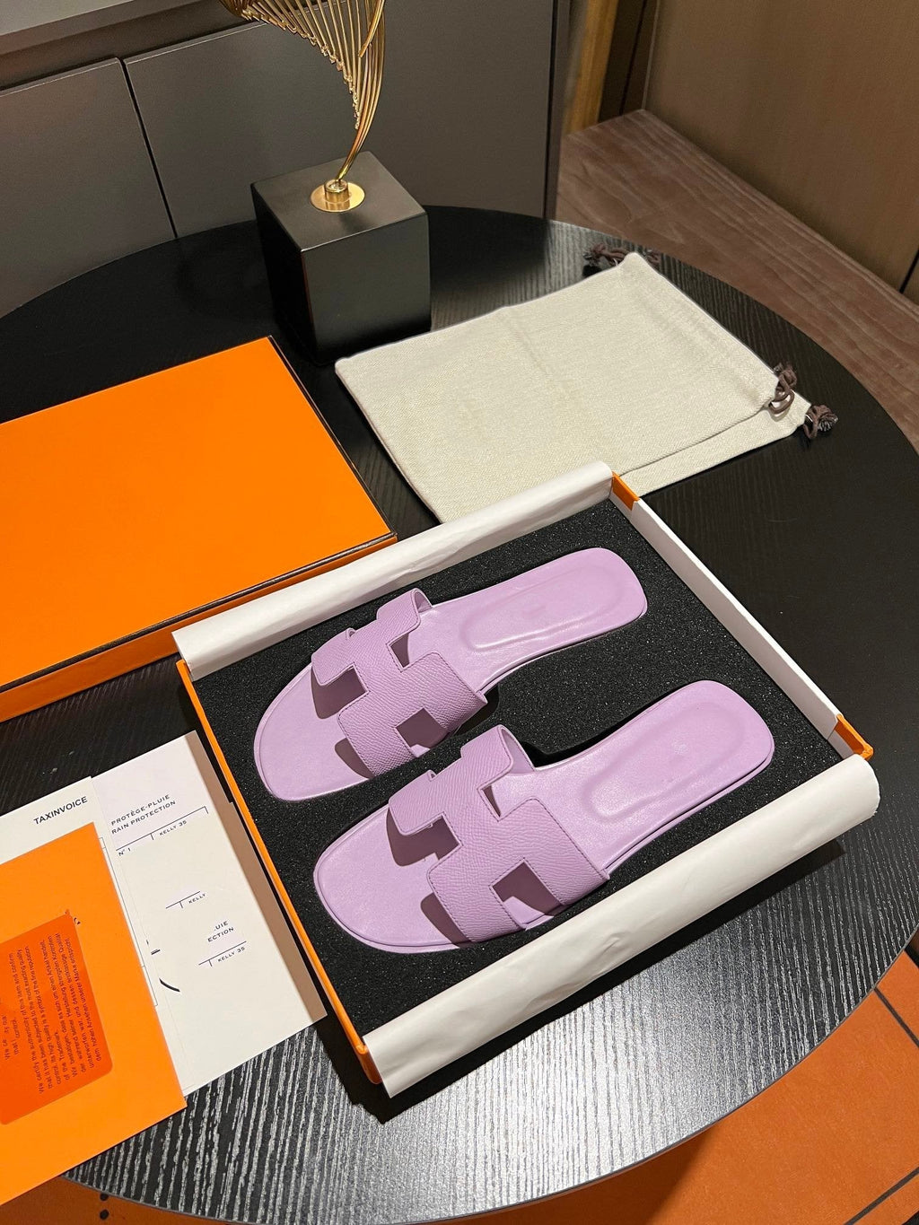 HERMES 0RAN SANDAL Leather Lavender