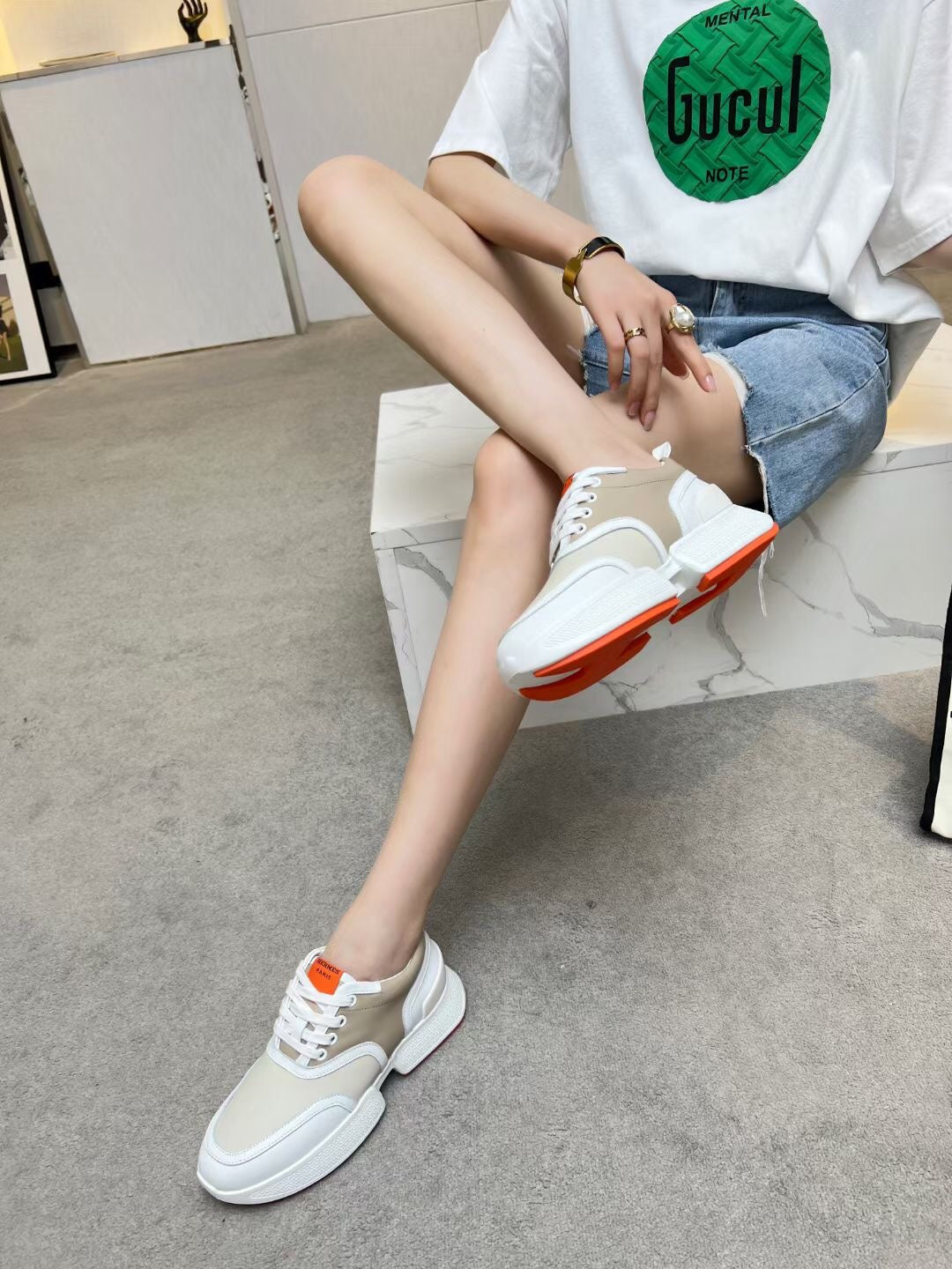 HERMES GIGA SNEAKER CARAMEL MIX LIGHT GRAY CALFSKIN