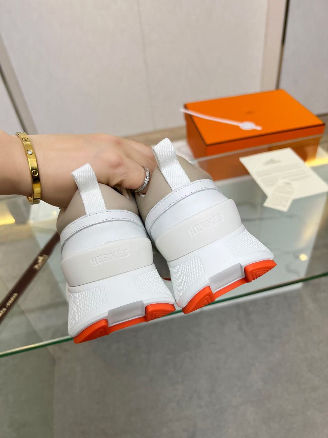 HERMES GIGA SNEAKER CARAMEL MIX LIGHT GRAY CALFSKIN