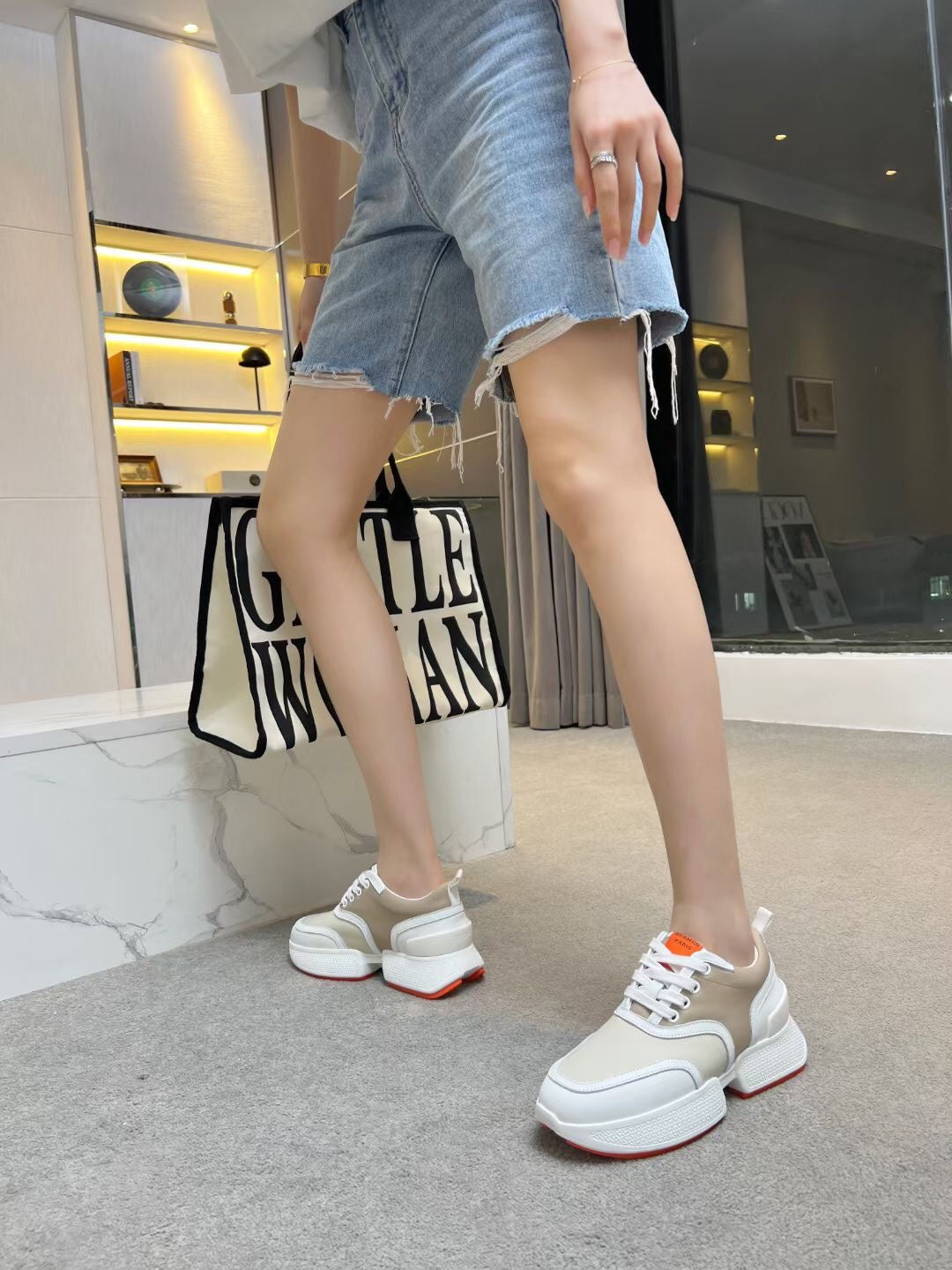 HERMES GIGA SNEAKER CARAMEL MIX LIGHT GRAY CALFSKIN