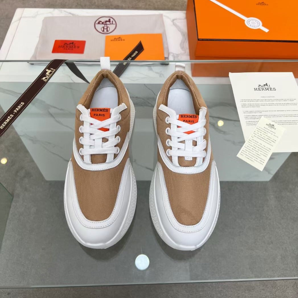 HERMES GIGA SNEAKER CARAMEL MIX WHITE CALFSKIN
