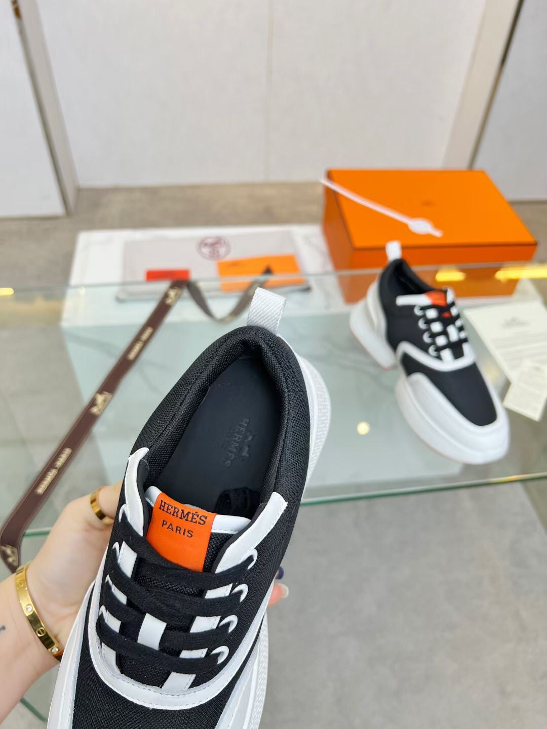 HERMES GIGA SNEAKER BLACK MIX WHITE CALFSKIN