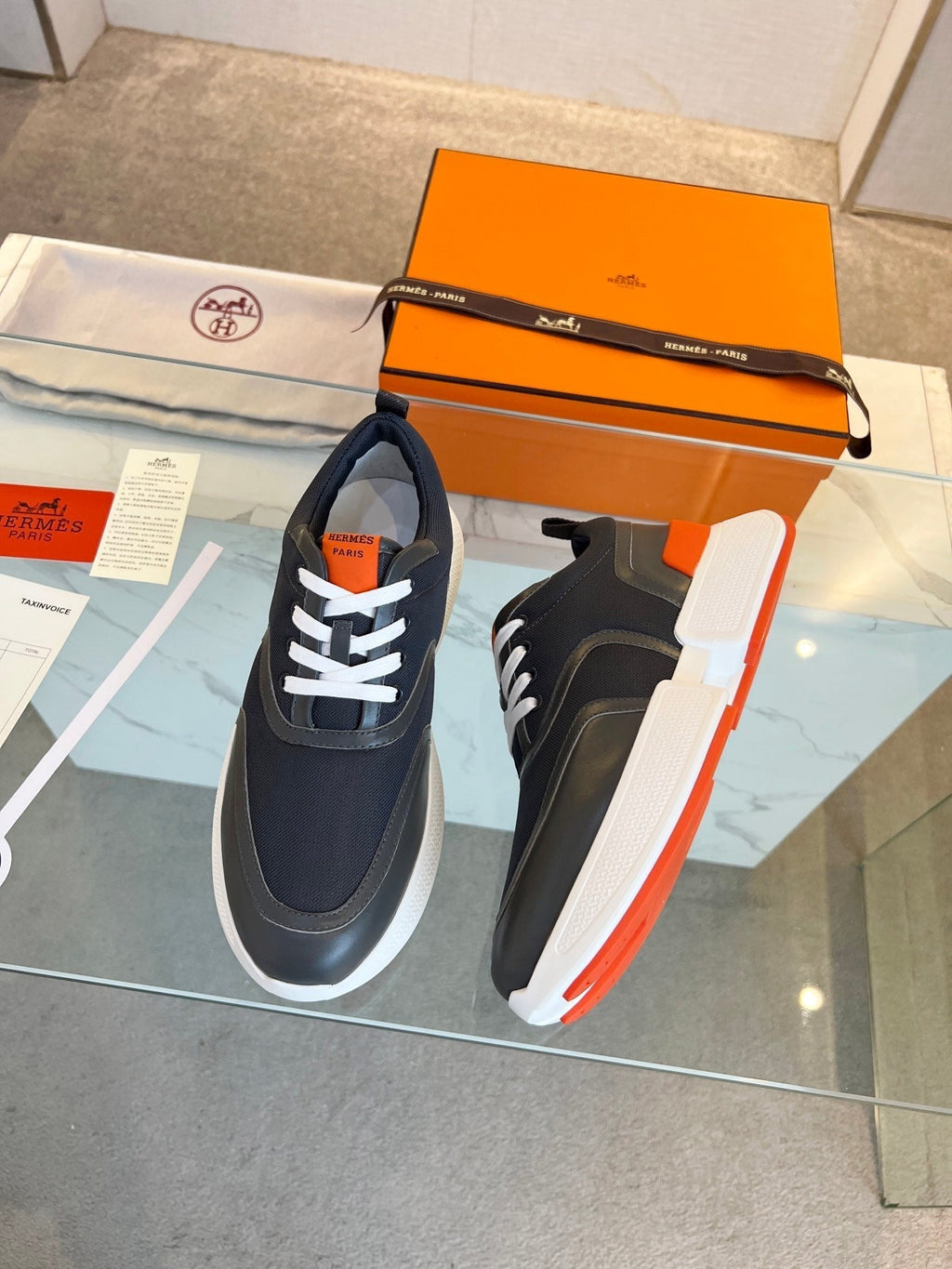 HERMES GIGA SNEAKER BLACK CALFSKIN BLACK SOLE