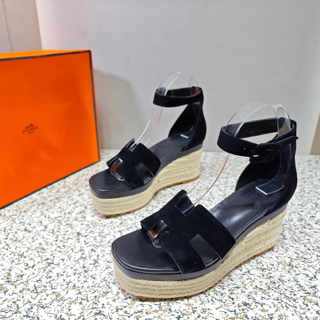 HERMES ELDA ESPADRILLE 80 BLACK SUEDE