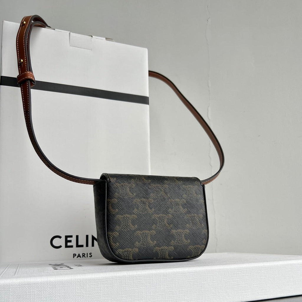 CELINE Triomphe 11 Black Pattern Shiny Calfskin Handbag