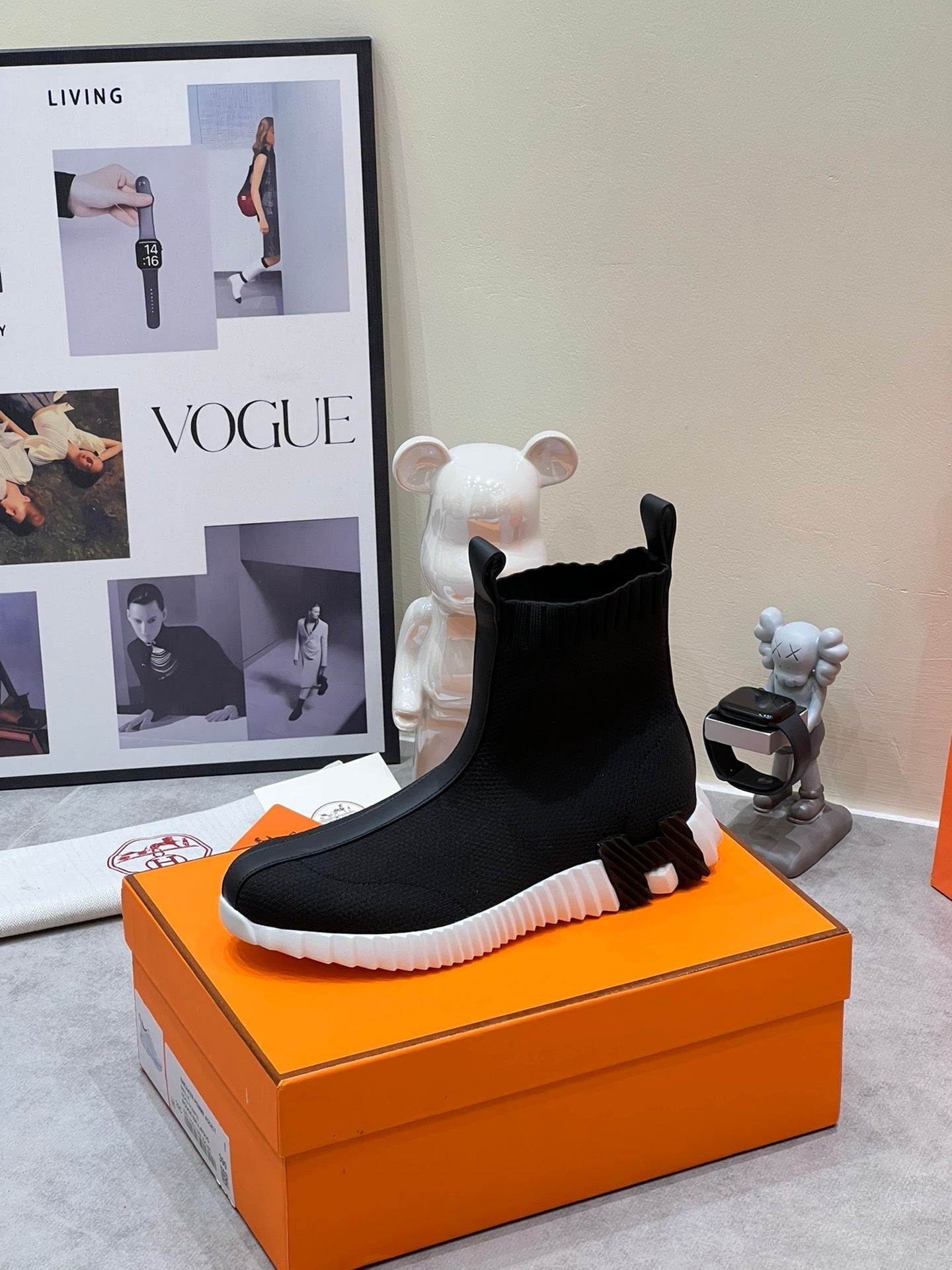 HERMES H FUN CLASSIC SNEAKER STYLISH BLACK FABRIC