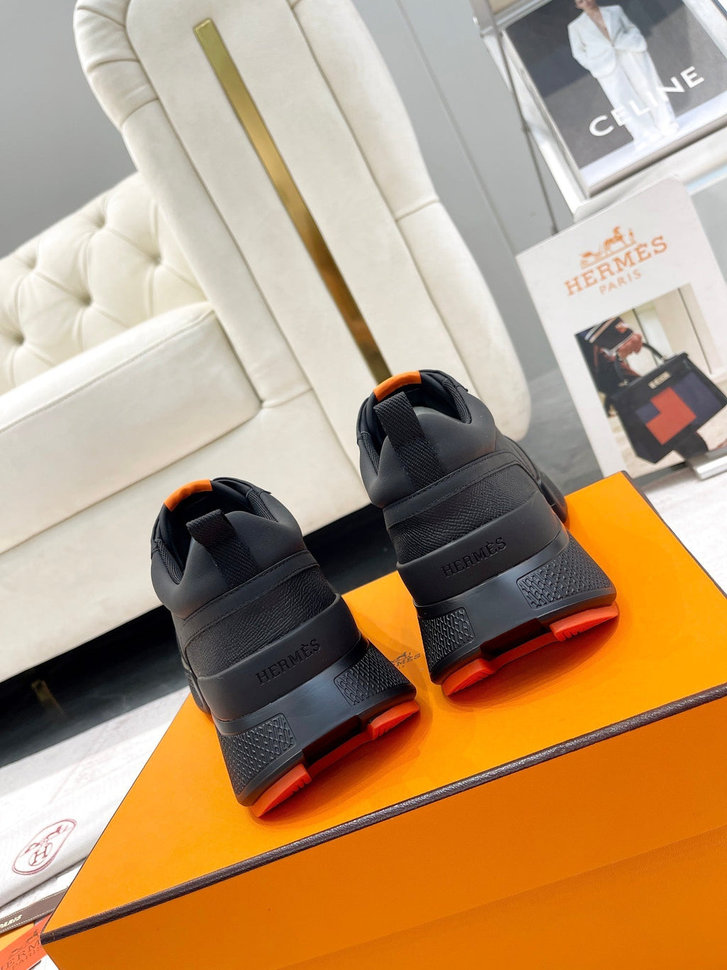 HERMES GIGA SNEAKER IN FULL BLACK STITCHED MESH AND CALFSKIN