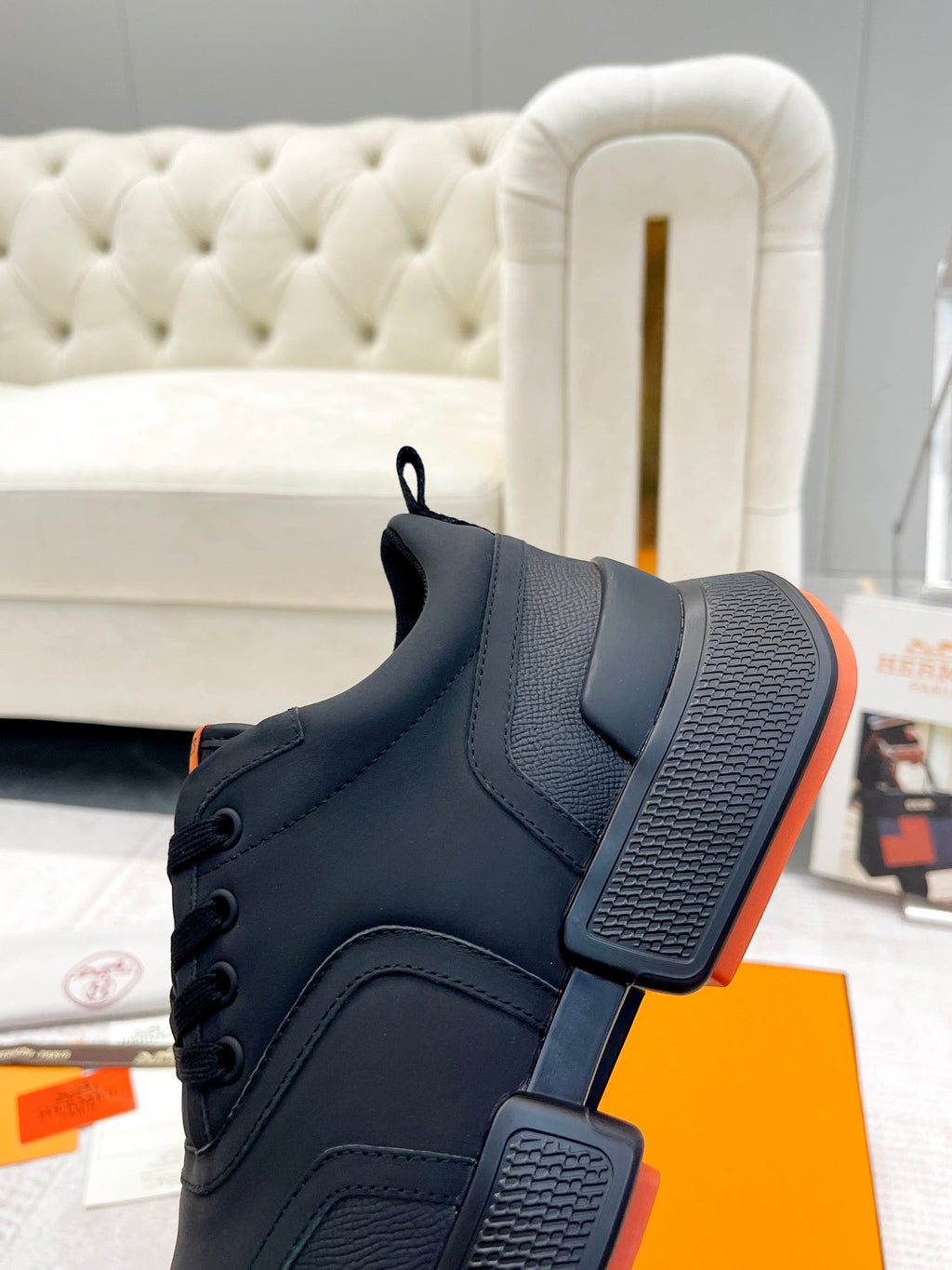 HERMES GIGA SNEAKER IN FULL BLACK STITCHED MESH AND CALFSKIN