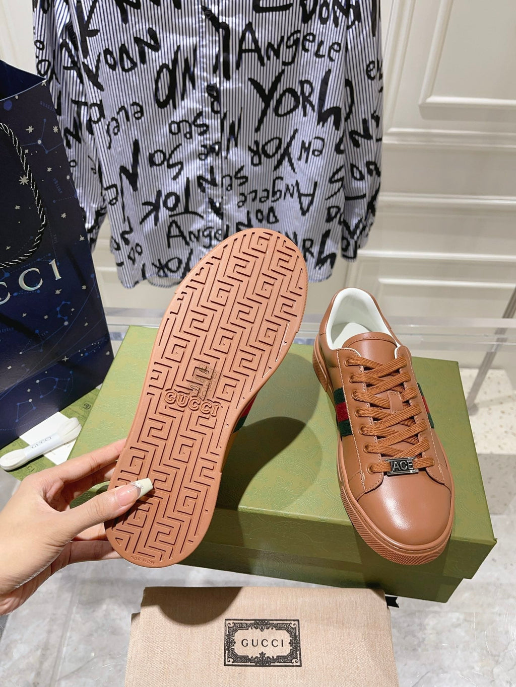 GUCCI ACE  SUPREME TRAINER TAWNY CALFSKIN