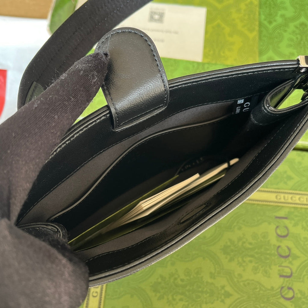 GUCCI SLIM HORSEBIT SMALL SHOULDER BAG 23 IN BLACK CALFSKIN PALLADIUM HARDWARE