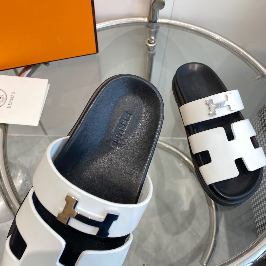 HERMES Chypre Sandal White Leather