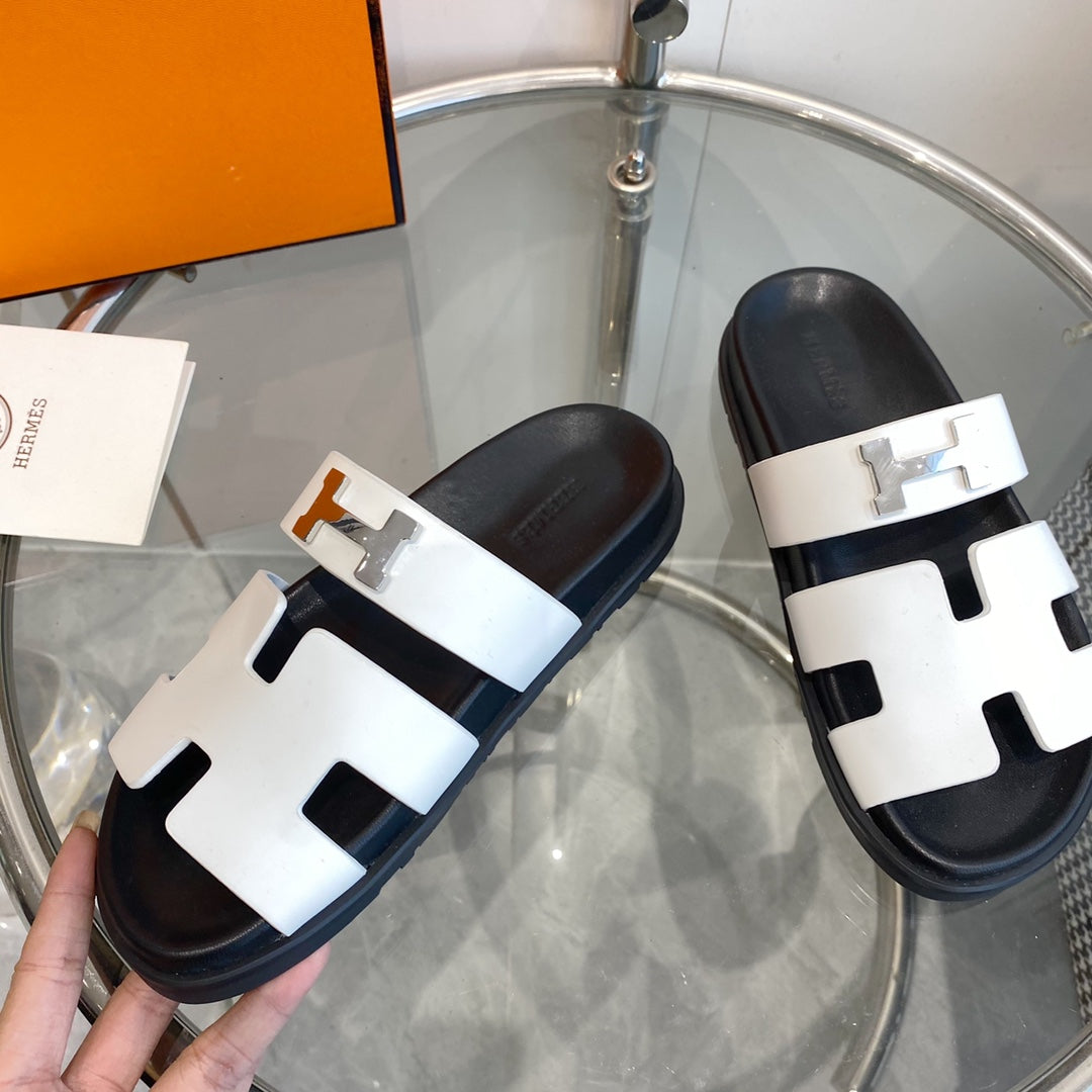 HERMES Chypre Sandal White Leather