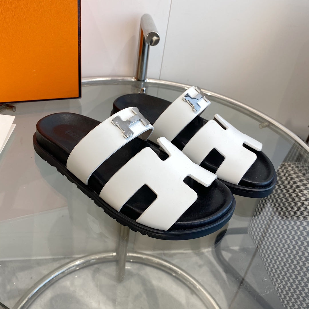 HERMES Chypre Sandal White Leather