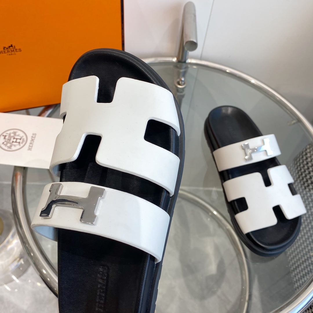 HERMES Chypre Sandal White Leather