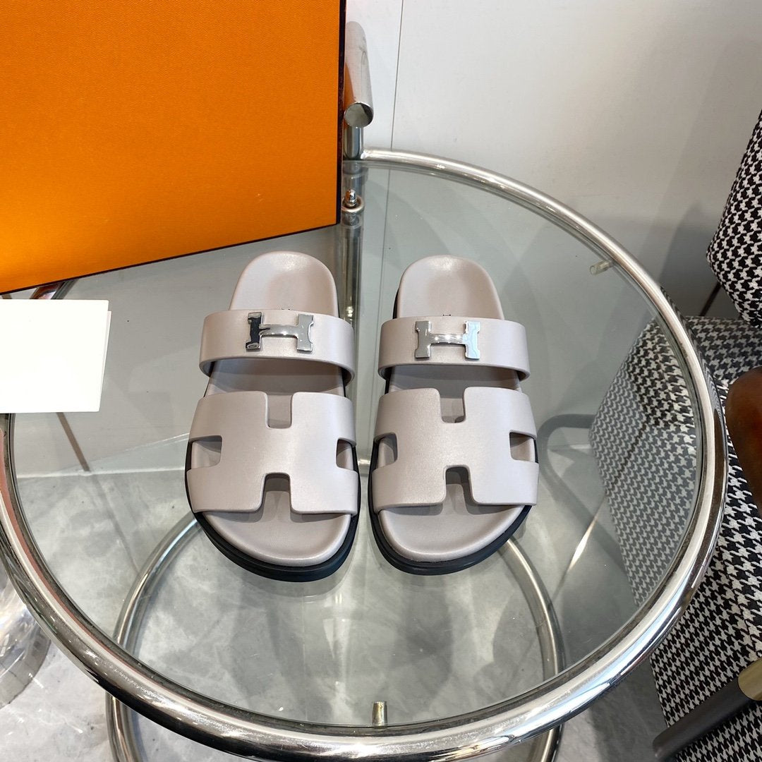 HERMES Chypre Sandal Gray Leather