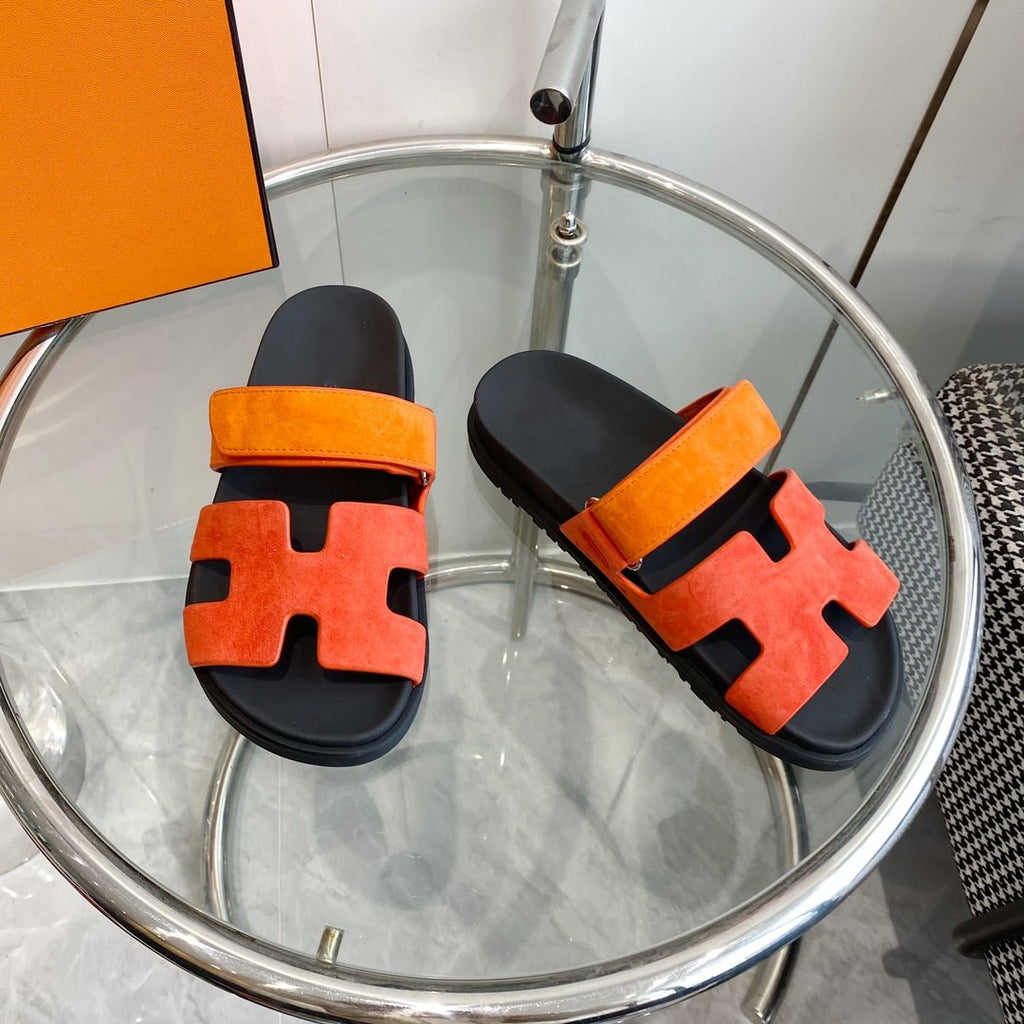 HERMES Chypre Sandal Suede Red Chapas / Orange