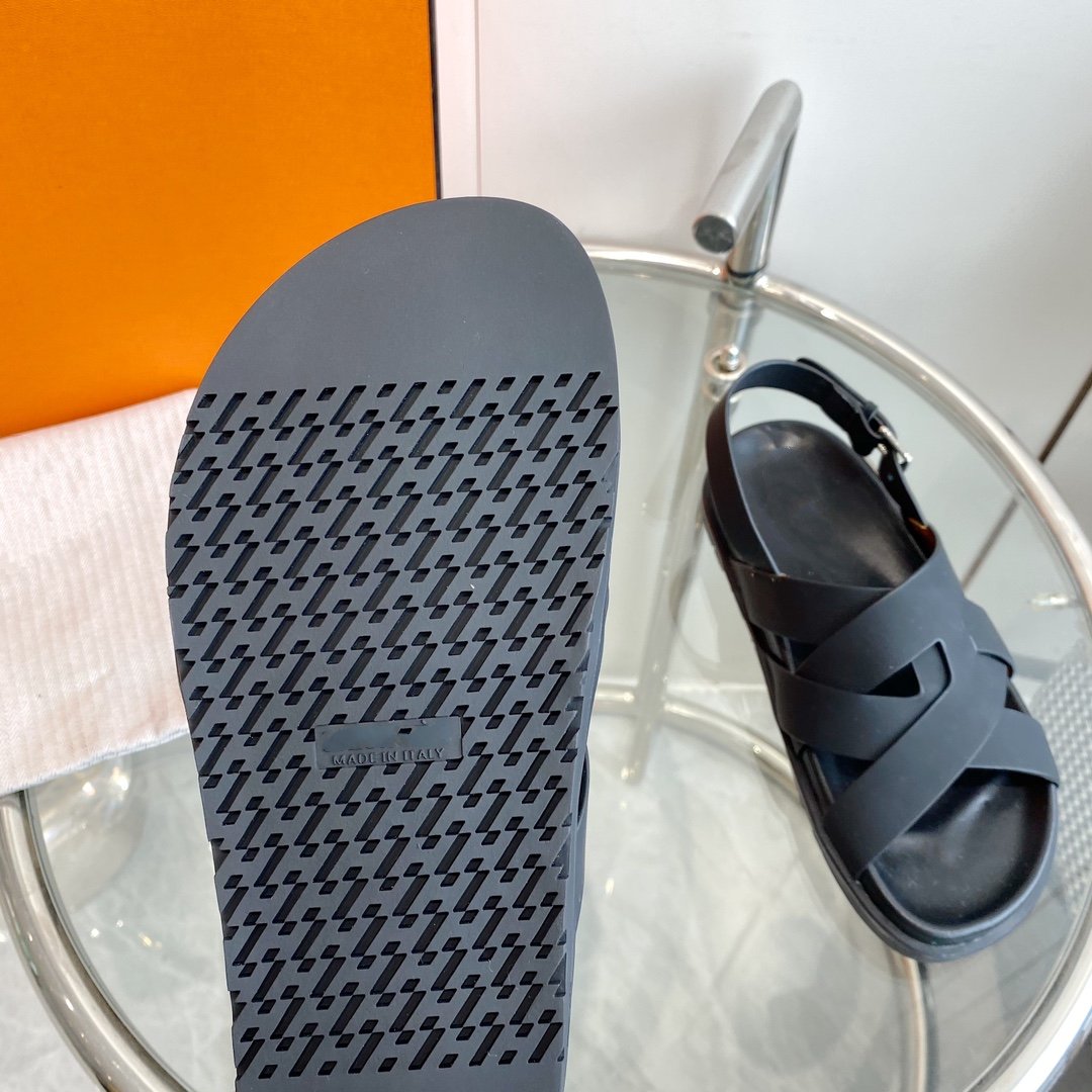 HERMES Genius Sandal Slingback Black Calfskin Leather