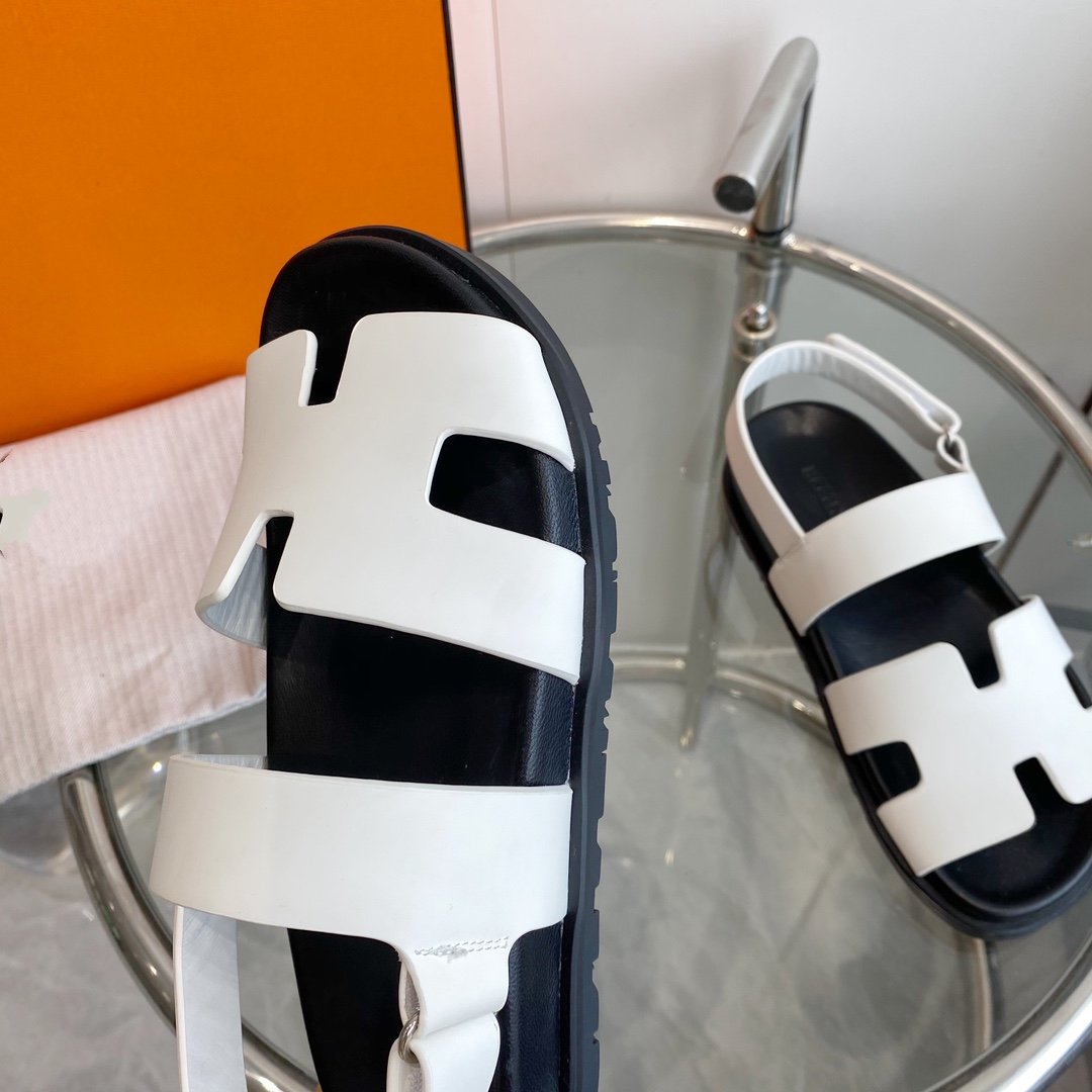 HERMES Genius Sandal White Leather
