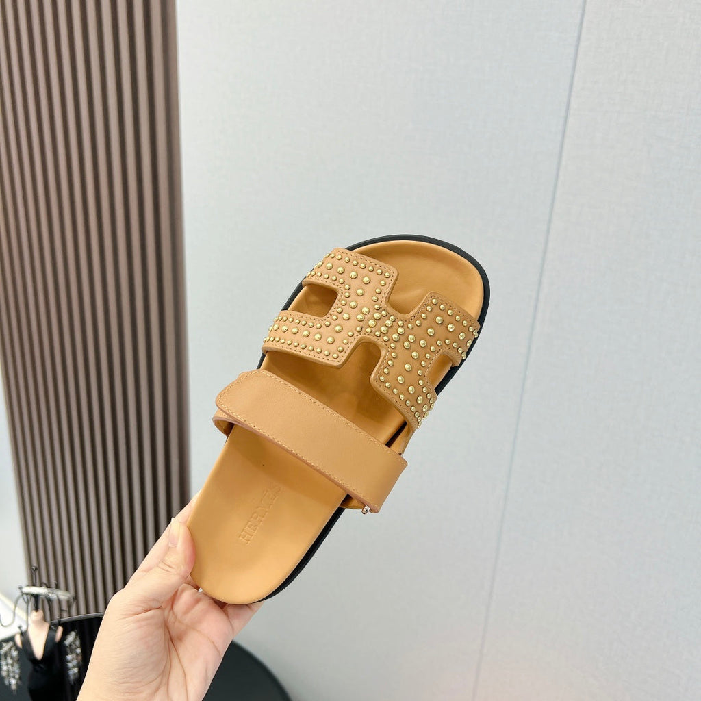 HERMES CHYPRE SANDAL LIGHT ORANGE CALFSKIN STYLIZED
