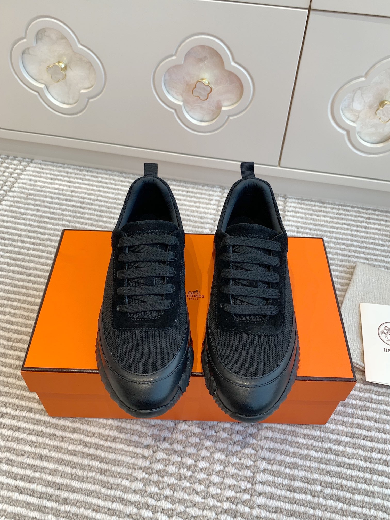 HERMES BOUNCING SNEAKER IN BLACK GRAPHIC MESH AND CALFSKIN