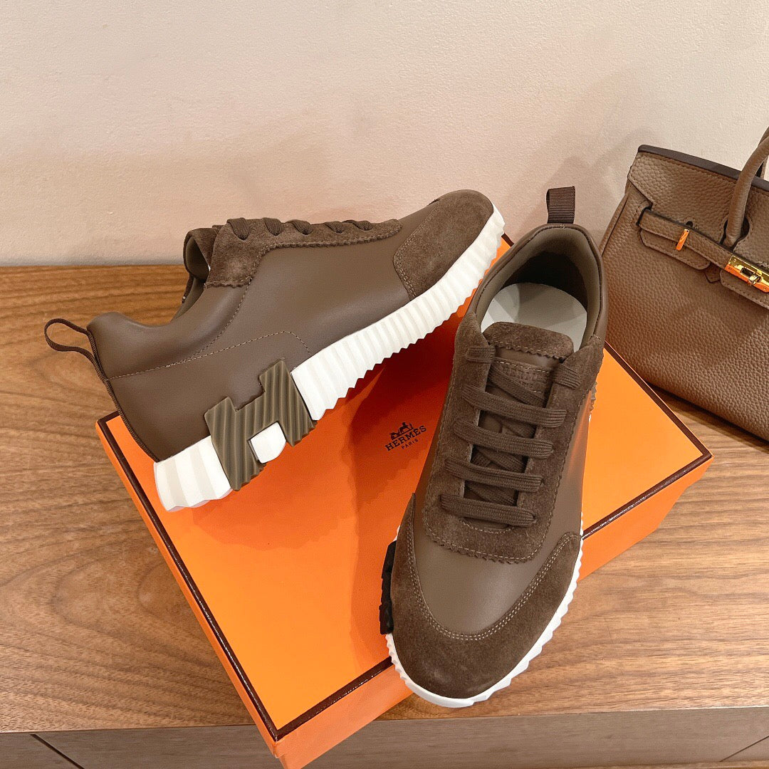 HERMES BOUNCING SNEAKER IN BROWN CALFSKIN MIX SUEDE